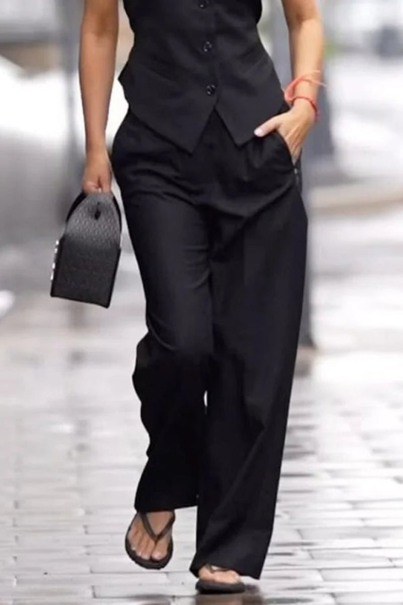 Sloping-Shoulder Vest Boyfriend Pants Set