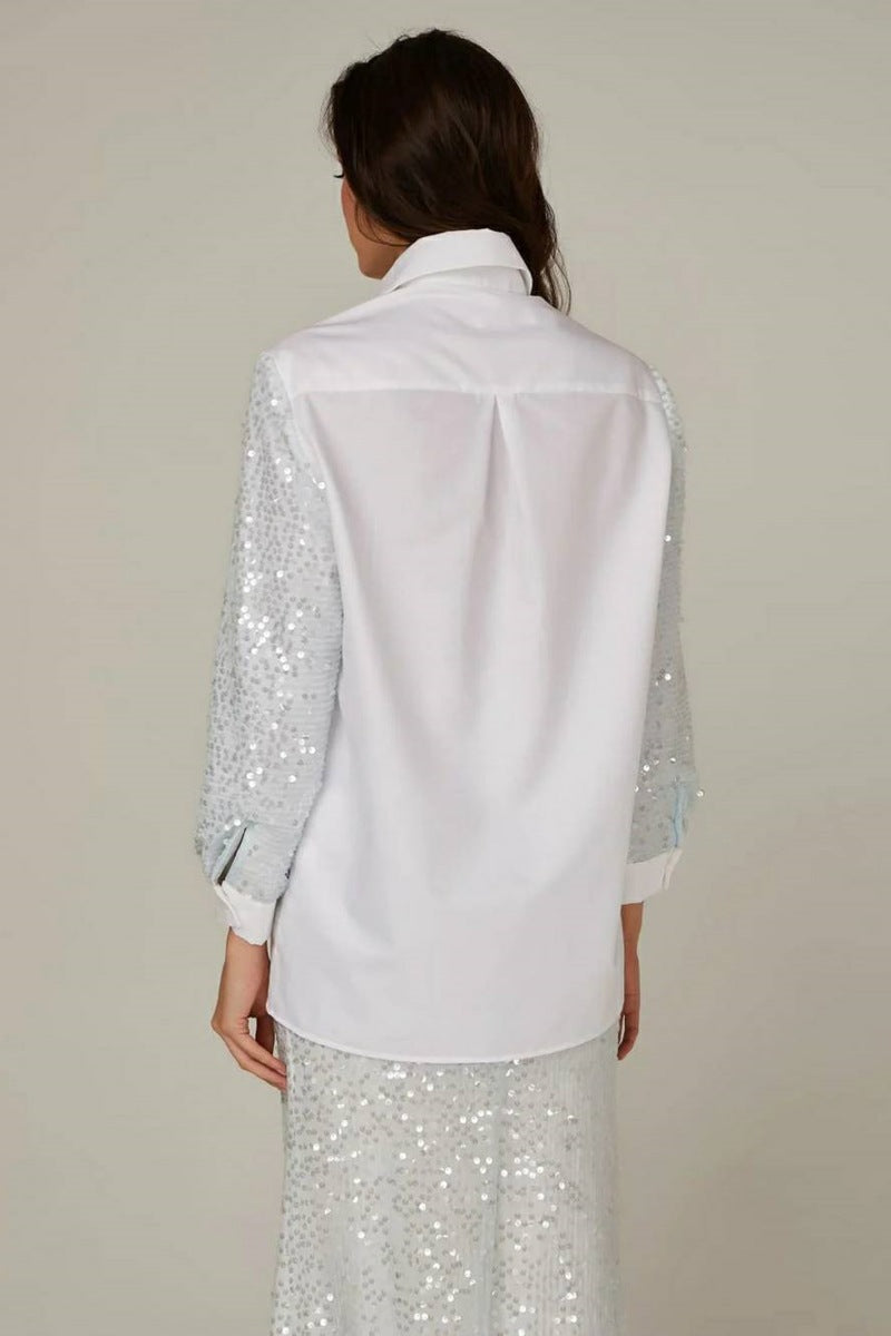 Sequin Sleeve Cotton Shirt & Skirt