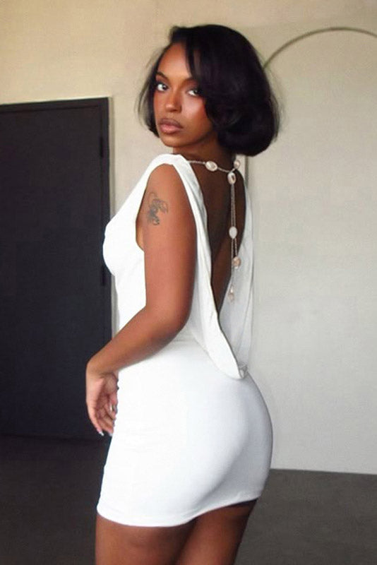 Elegant Cowl Neck Backless Mini Dress