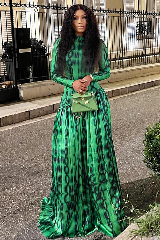 Emerald Animal Texture Flowy Maxi Dress