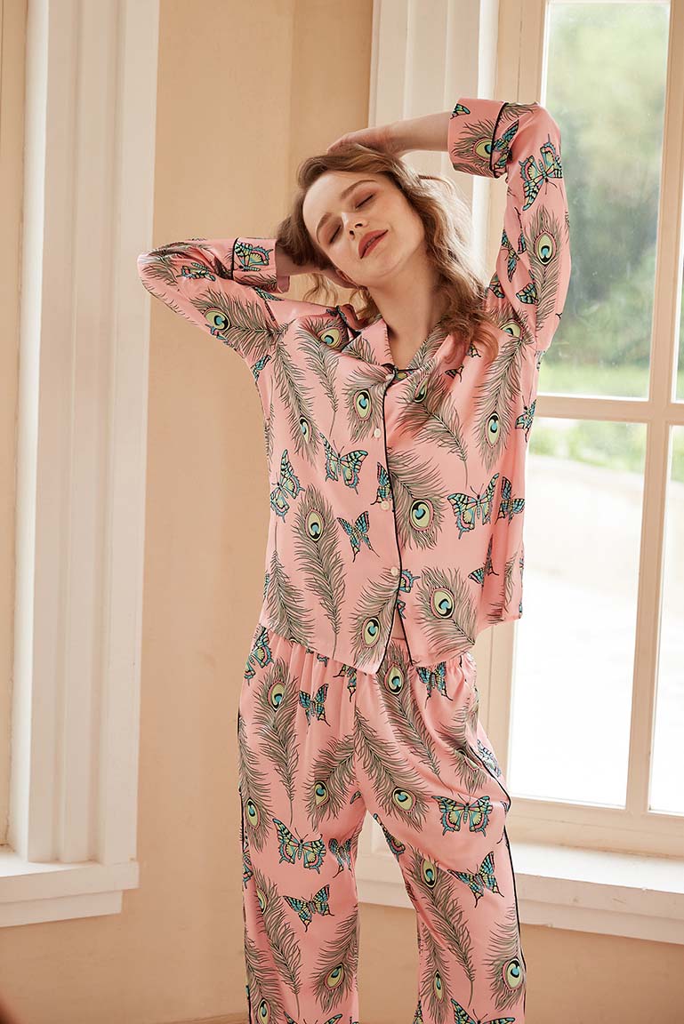 Phoenix Feather Butterfly Print Long-Sleeve Set
