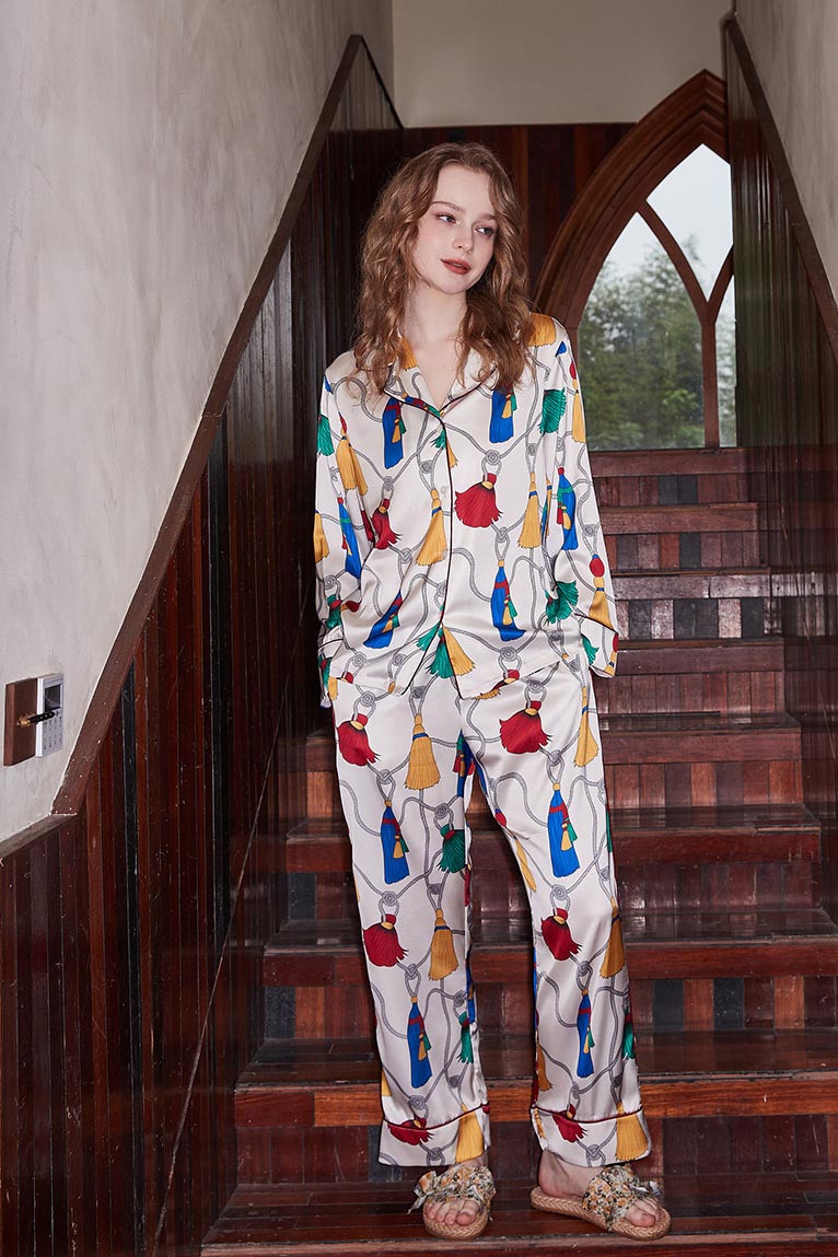 Fringed Pattern Ice Silk Long Sleeve Set