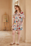 Air Balloon Print Open-Front Short-Sleeve Set