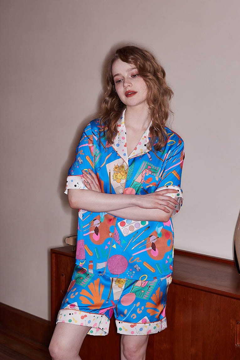 Stationery Print Short-Sleeve Set - Blue