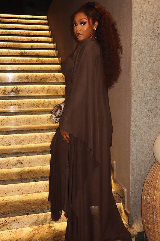 Sheer Cape Two-Piece Maxi Dress Set