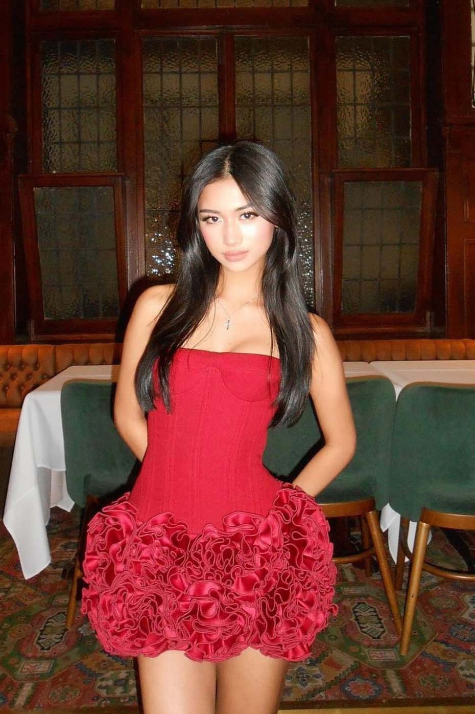 Red 3D Flower Hem Sexy Off-Shoulder Mini Dress
