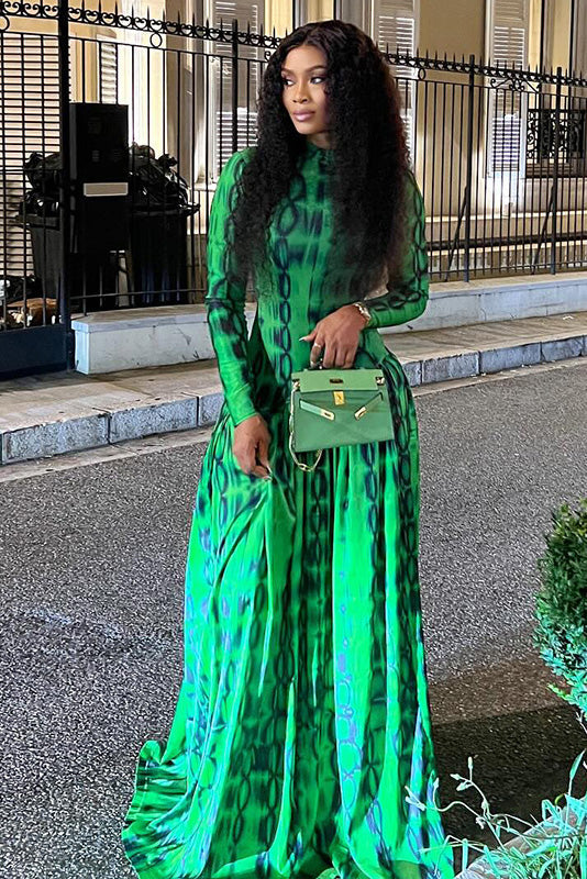 Emerald Animal Texture Flowy Maxi Dress