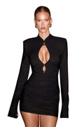 High Neck Cutout Gold Detail Blazer Mini Dress