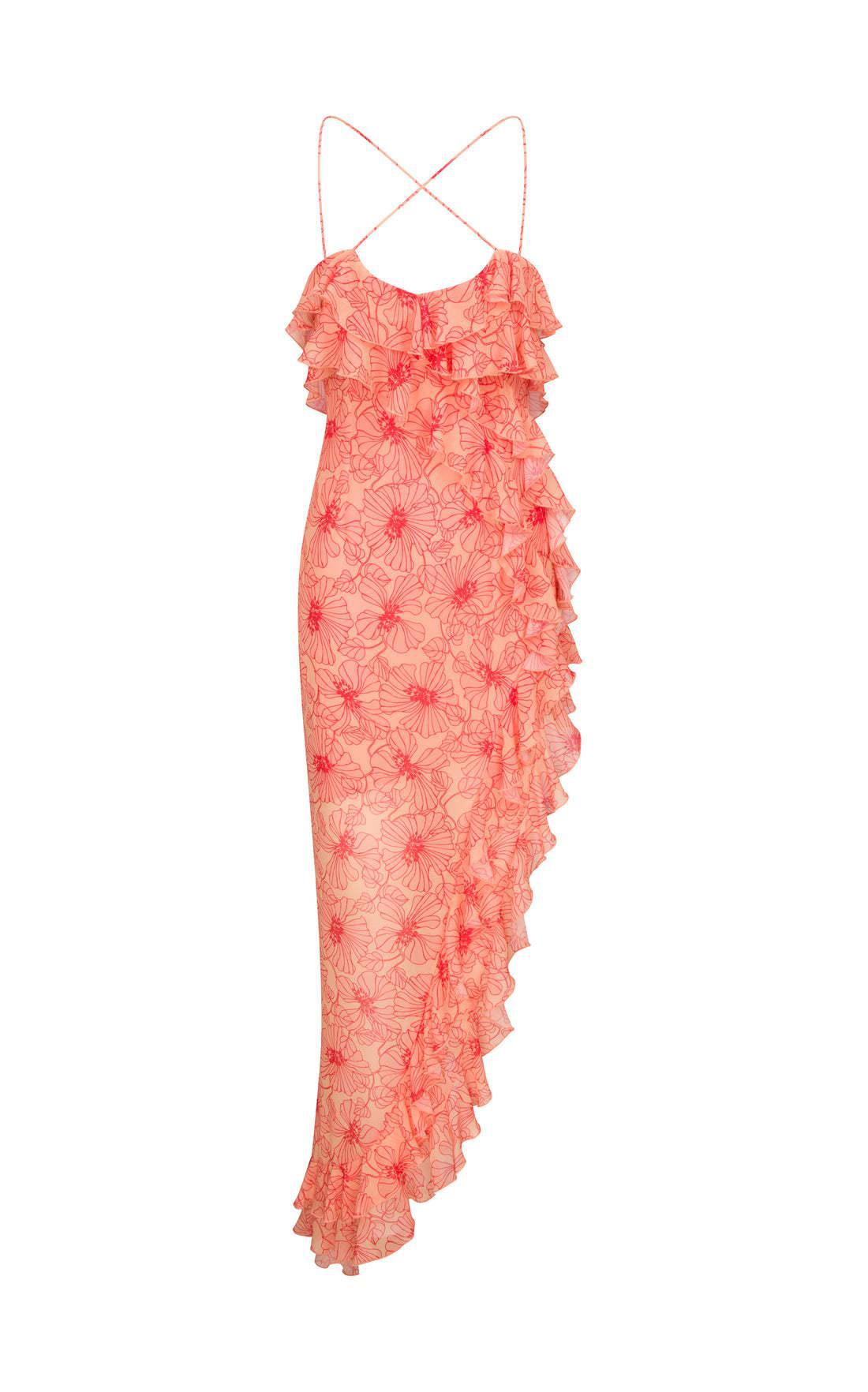 Romantic Ruffled Floral Slit Midi Dress