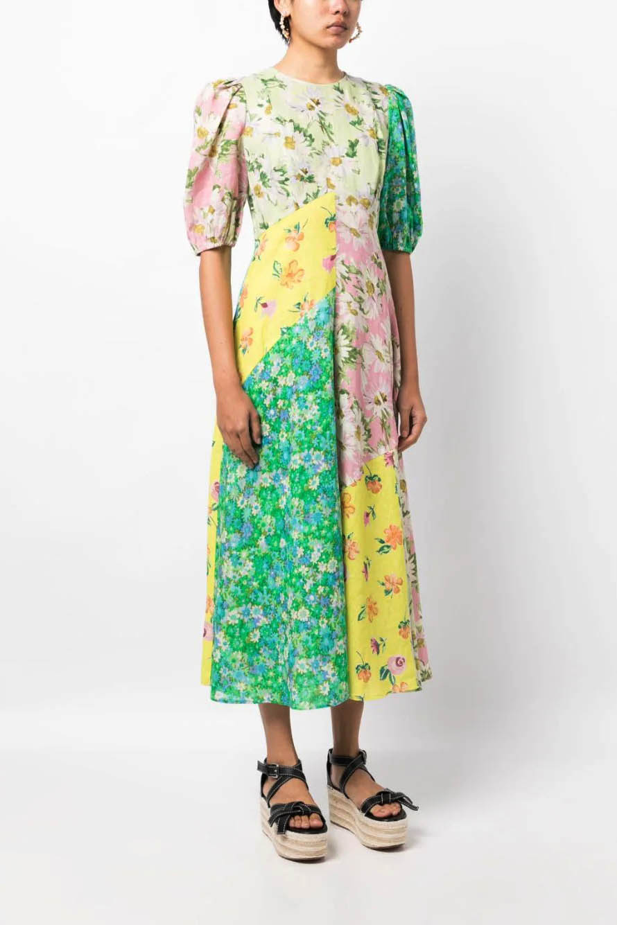 Graffiti Print Puff Sleeve Dress