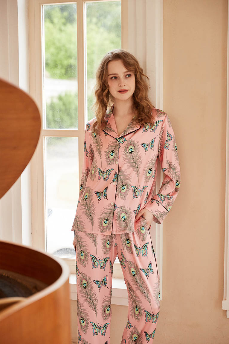 Phoenix Feather Butterfly Print Long-Sleeve Set