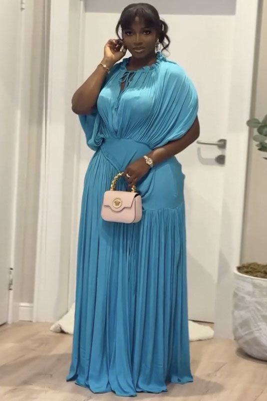 Ruched Waist Relaxed Batwing Sleeve Maxi Dress