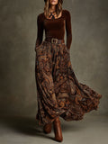 Vintage Velvet Top & Paisley Print Long Skirt Set