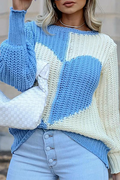 Casual Patchwork Contrast O Neck Tops Sweater
