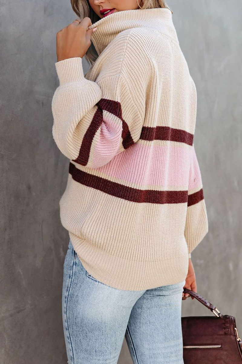 Casual Solid Patchwork Zipper Collar Sweaters