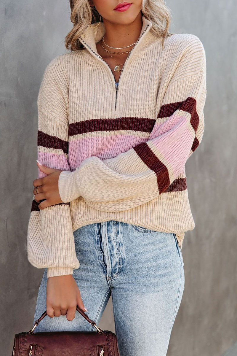 Casual Solid Patchwork Zipper Collar Sweaters