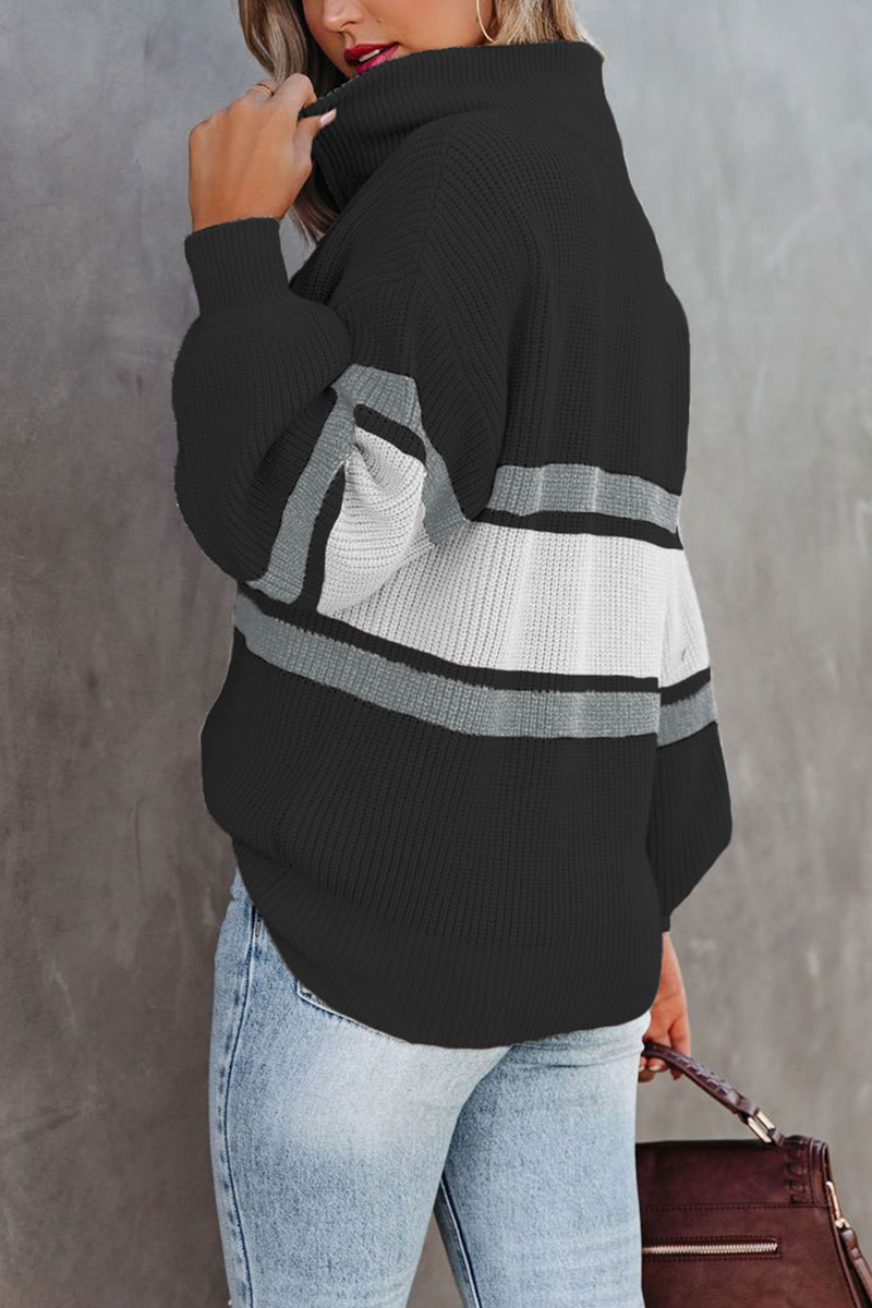 Casual Solid Patchwork Zipper Collar Sweaters