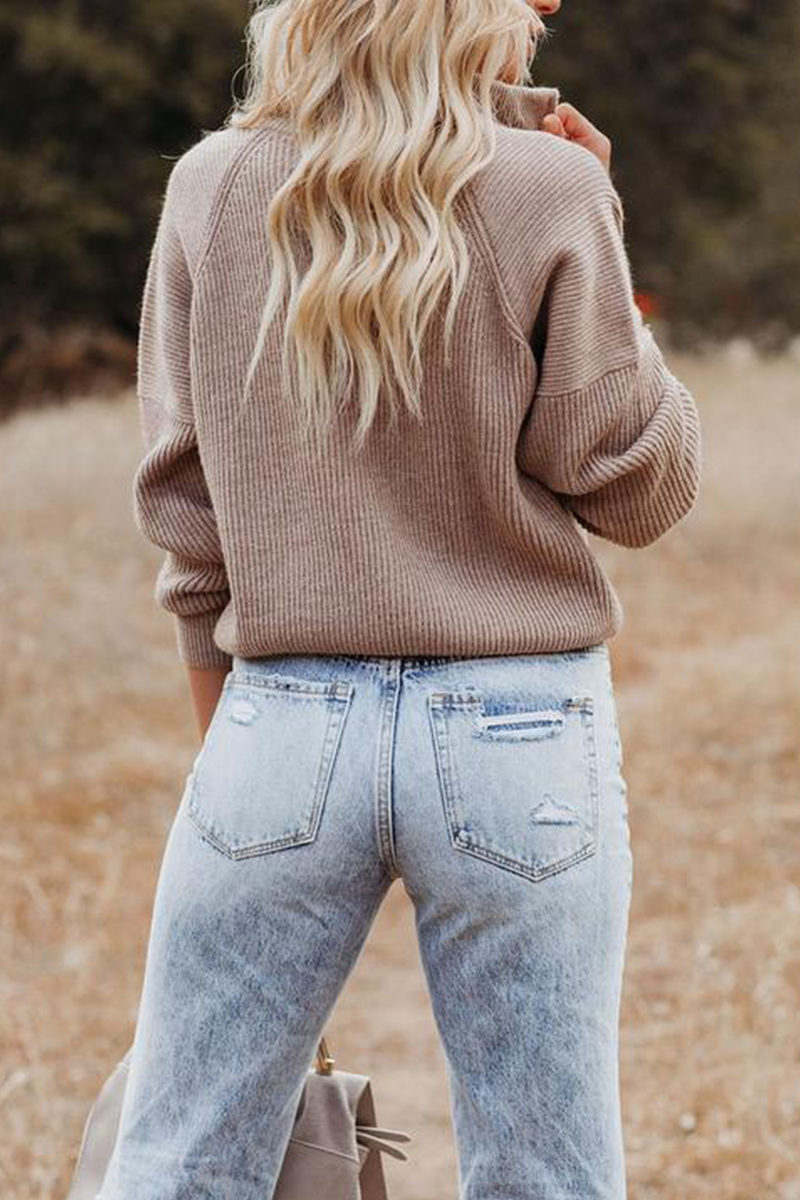 Casual Solid Patchwork Zipper Collar Sweaters