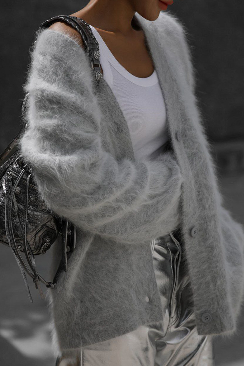 Celebrities Solid Buttons V Neck Outerwear