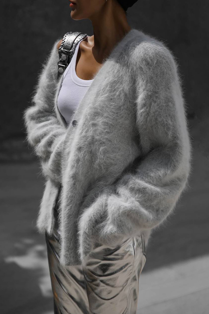 Celebrities Solid Buttons V Neck Outerwear