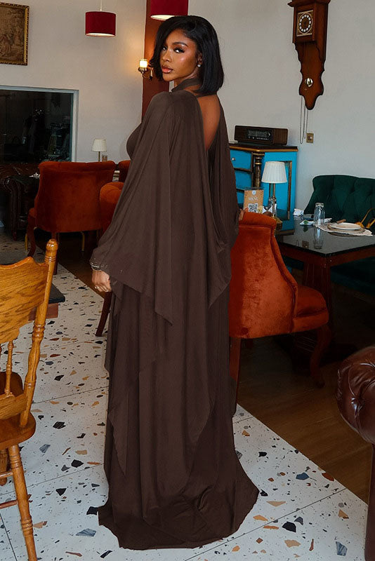 Sheer Cape Two-Piece Maxi Dress Set