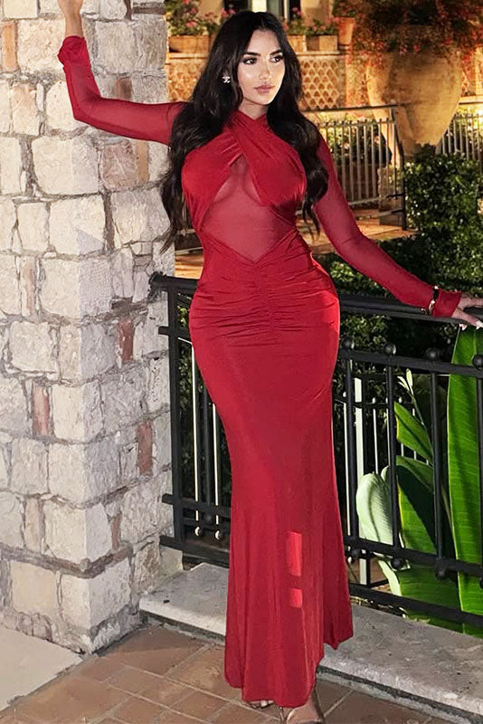 Sexy Mesh Cutout Maxi Dress