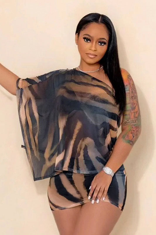 Tiger Pattern Sheer Skirt Set