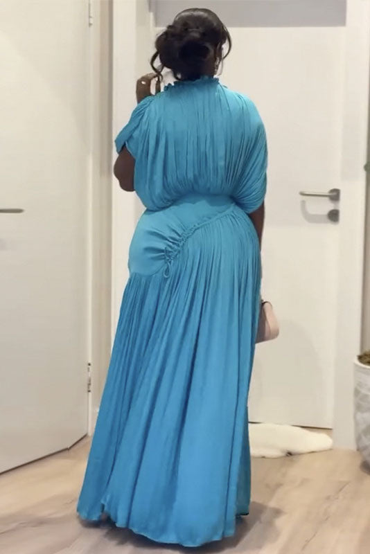 Ruched Waist Relaxed Batwing Sleeve Maxi Dress