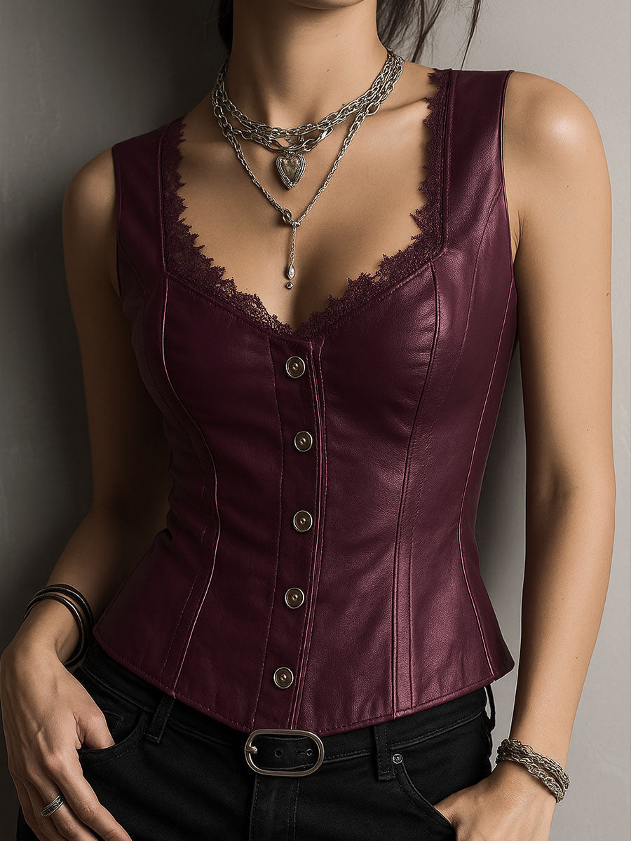 Black Leather Corset Waistcoat