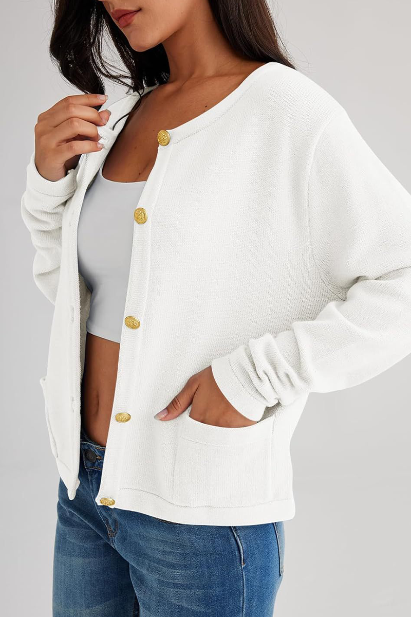 Daily Solid Color Pocket Buttons O Neck Outerwear