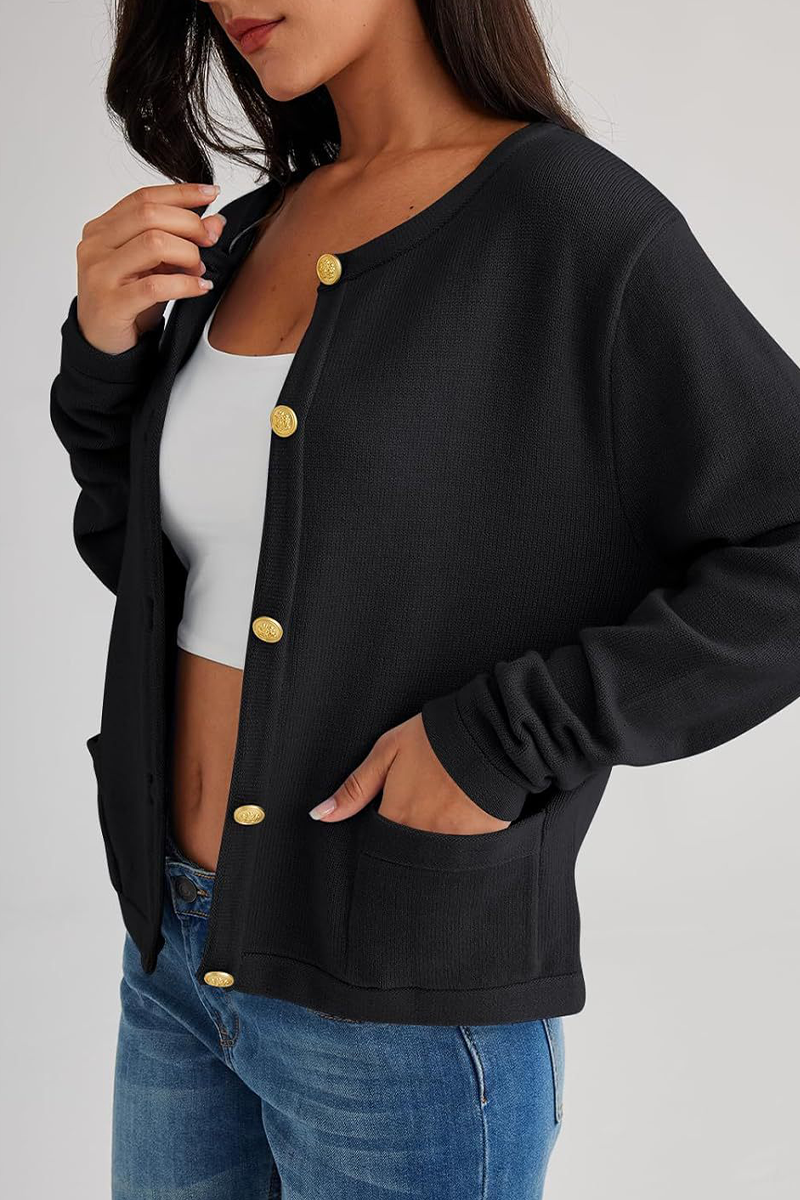 Daily Solid Color Pocket Buttons O Neck Outerwear