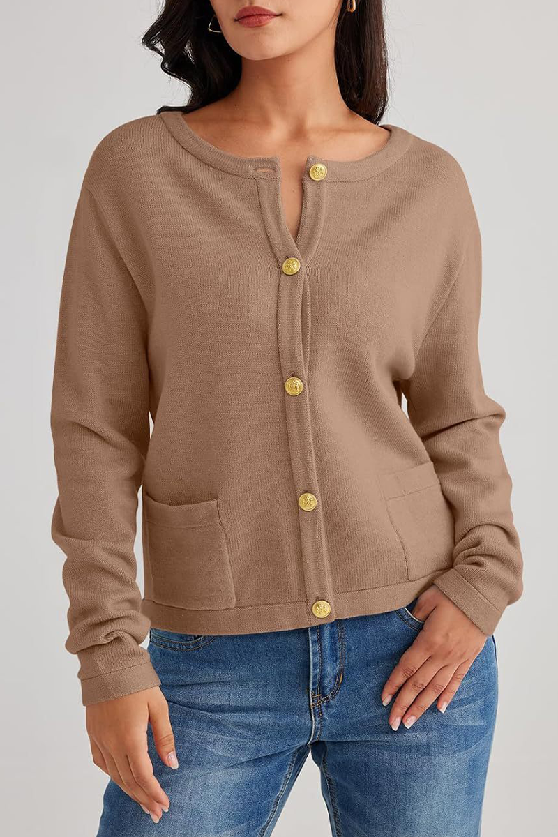Daily Solid Color Pocket Buttons O Neck Outerwear