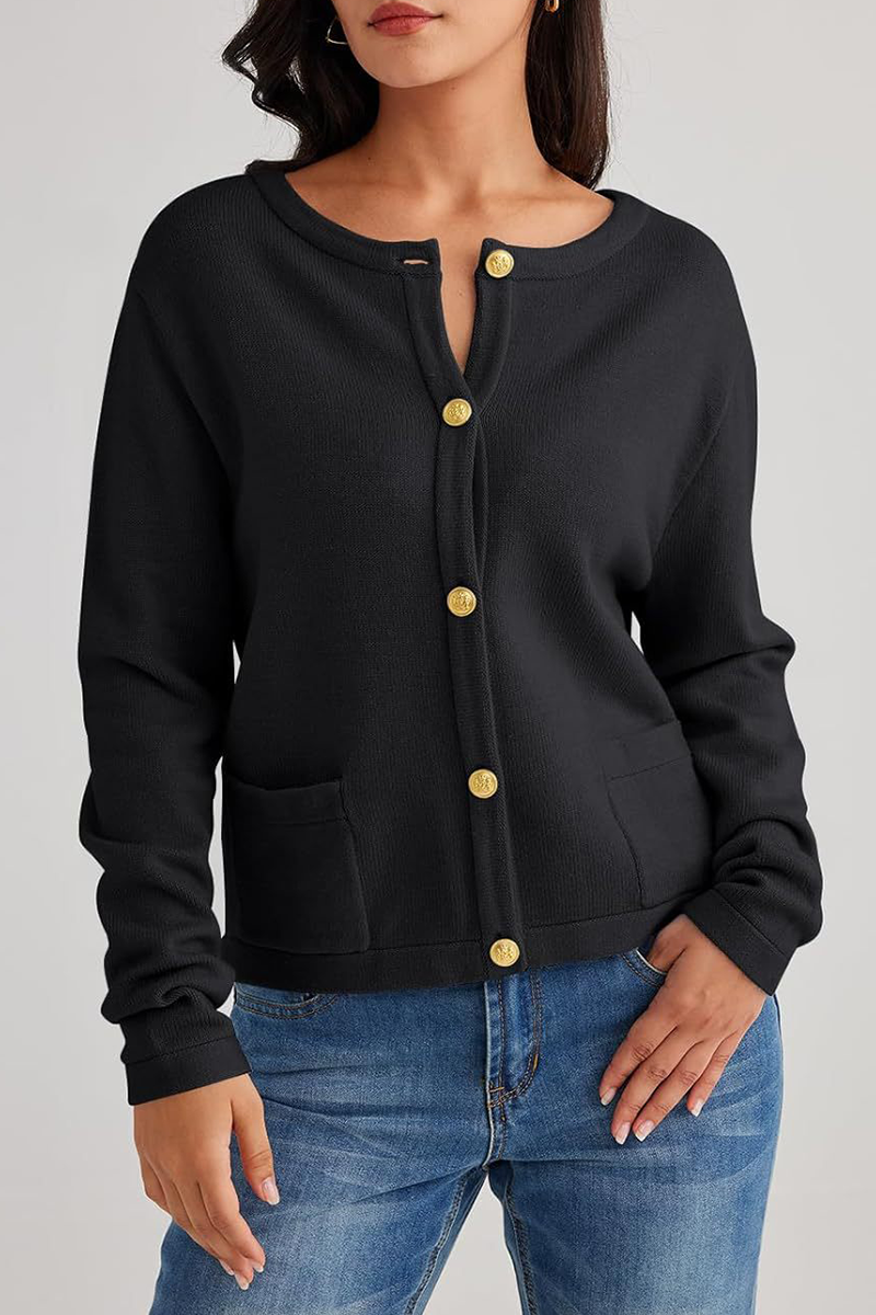 Daily Solid Color Pocket Buttons O Neck Outerwear