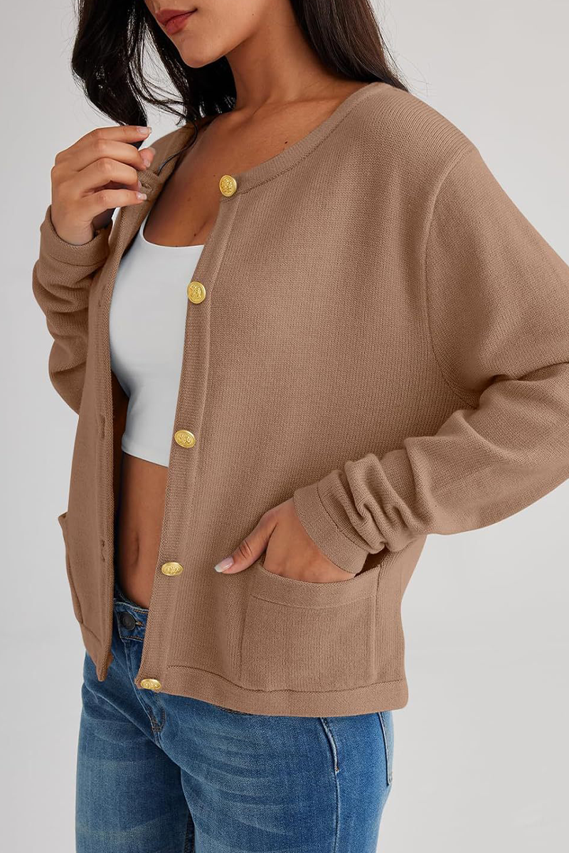 Daily Solid Color Pocket Buttons O Neck Outerwear