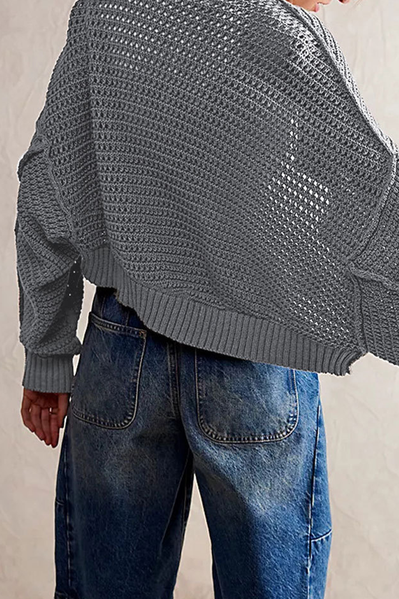 Daily Solid Color Weave Cardigan Collar Outerwear
