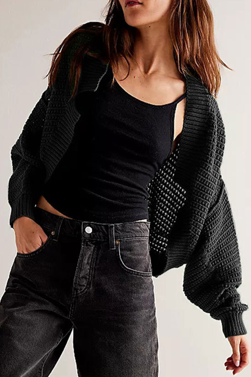 Daily Solid Color Weave Cardigan Collar Outerwear