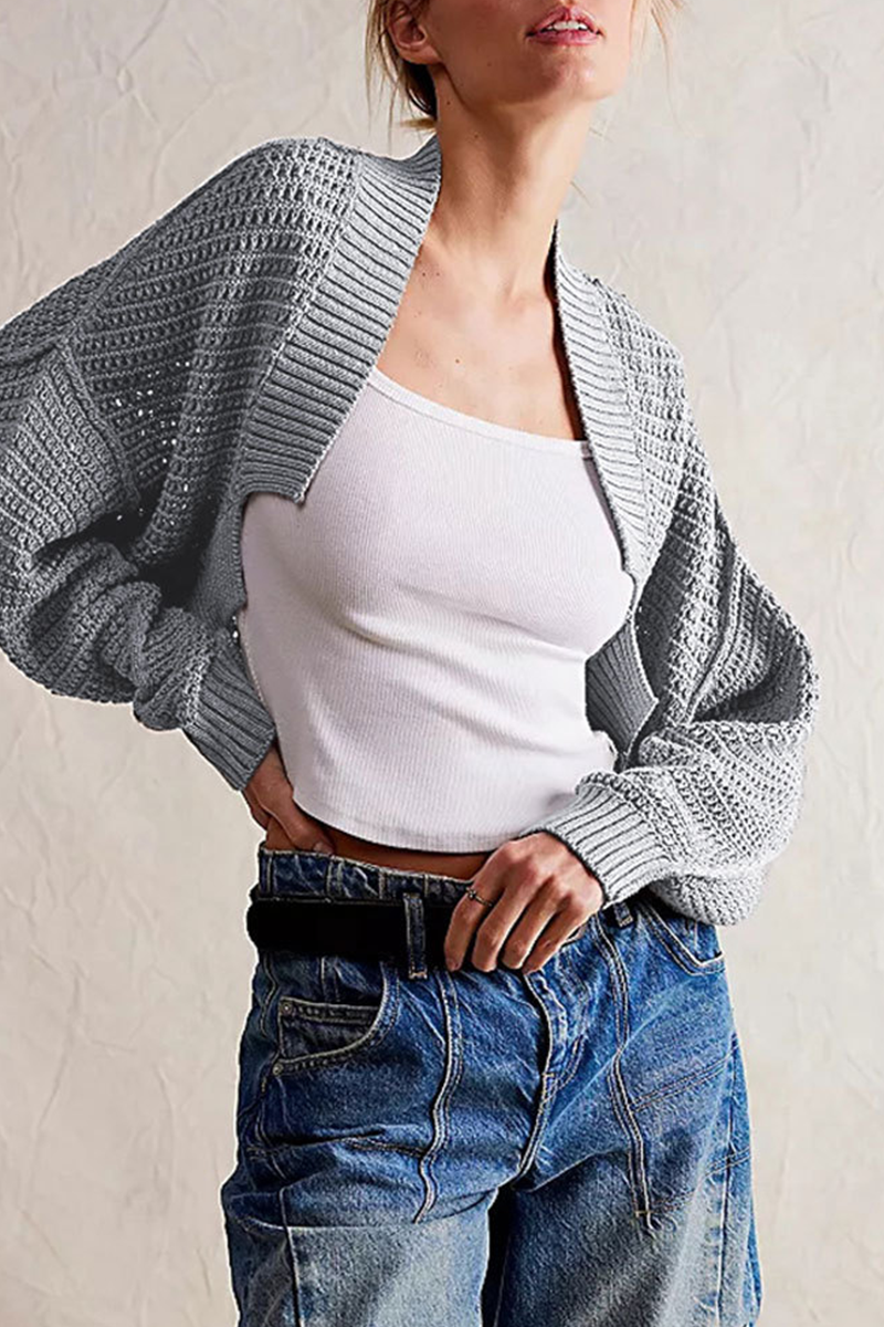 Daily Solid Color Weave Cardigan Collar Outerwear