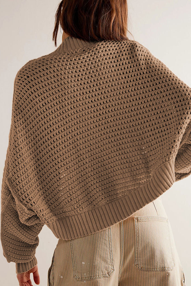 Daily Solid Color Weave Cardigan Collar Outerwear