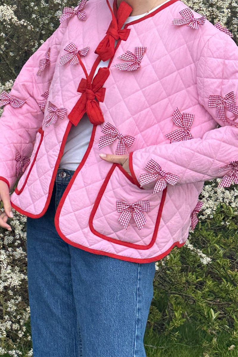 Daily Solid Color Pocket Bow Decor O Outerwear