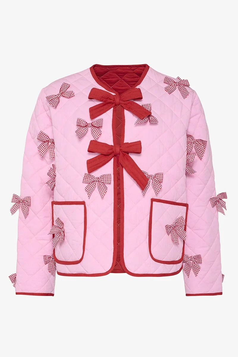 Daily Solid Color Pocket Bow Decor O Outerwear