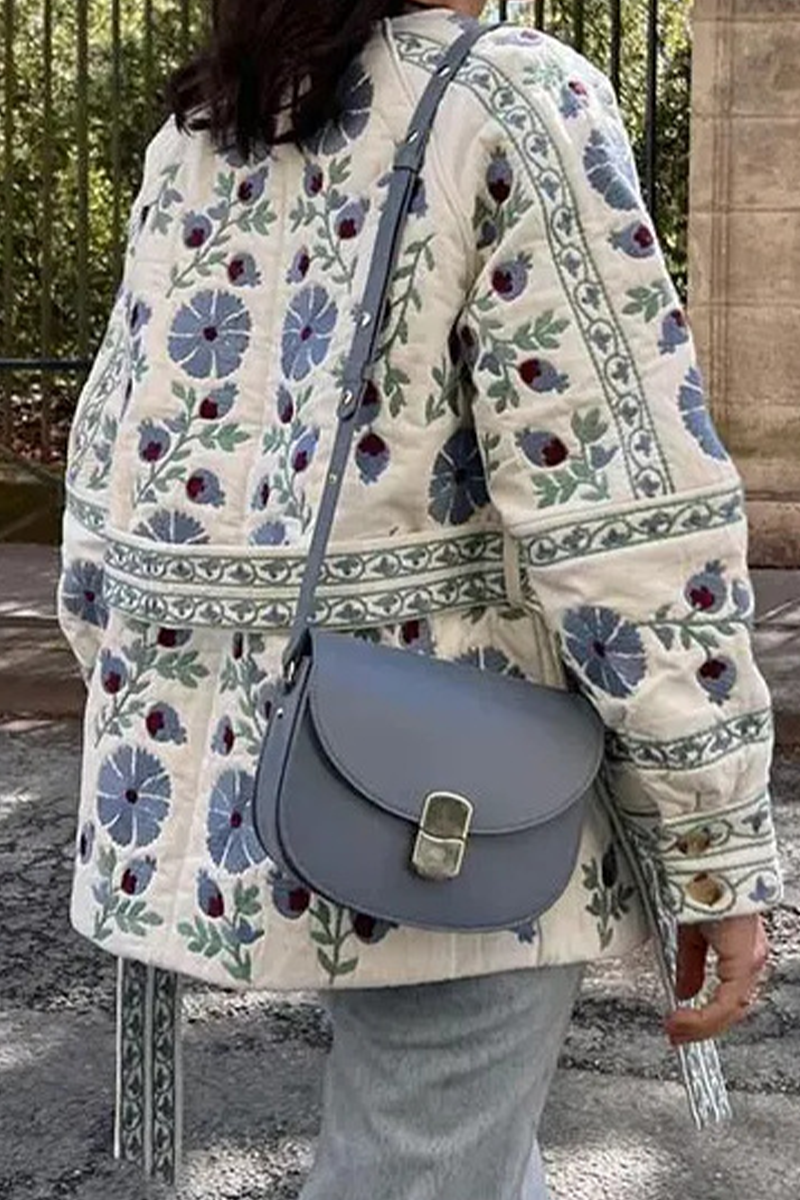 Street Flowers Lace Up Patchwork O Neck Outerwear