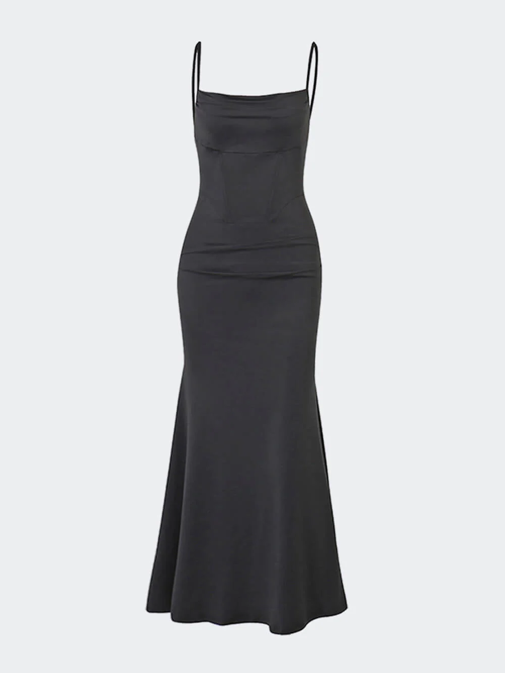 Square Neck Ruched Corset Fishtail Maxi Dress
