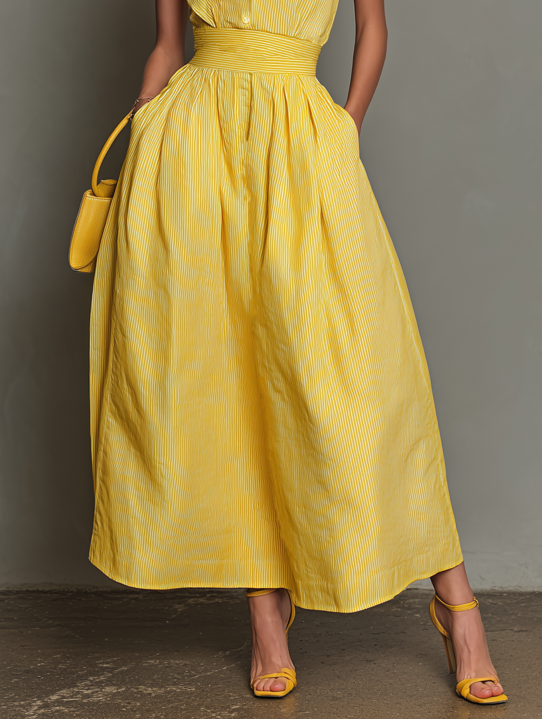 Minimalist Striped Lapel Sleeveless Maxi Dress