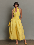 Minimalist Striped Lapel Sleeveless Maxi Dress