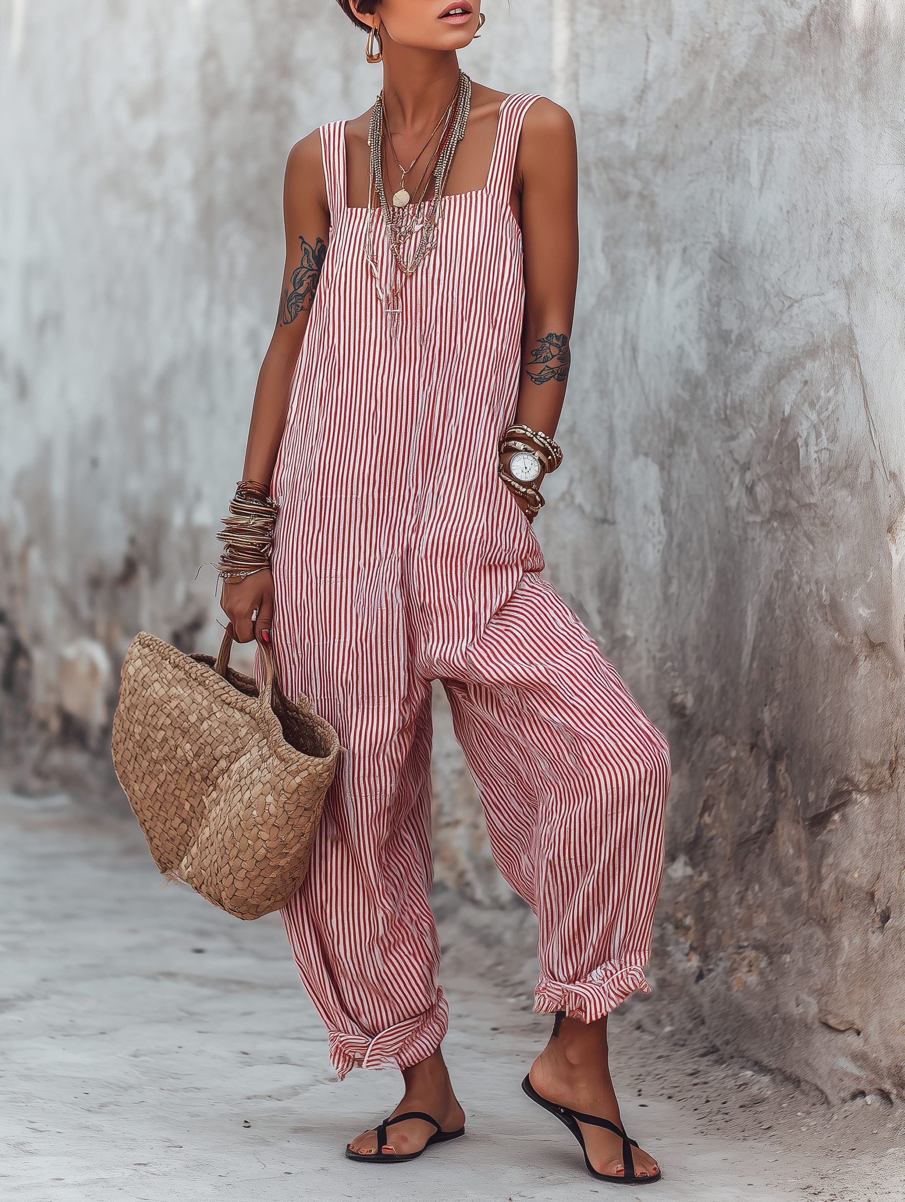 Striped Square Neck Sleeveless Jumpsuit