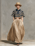 Navy & Khaki Striped Shirt Top & Khaki Skirt Set
