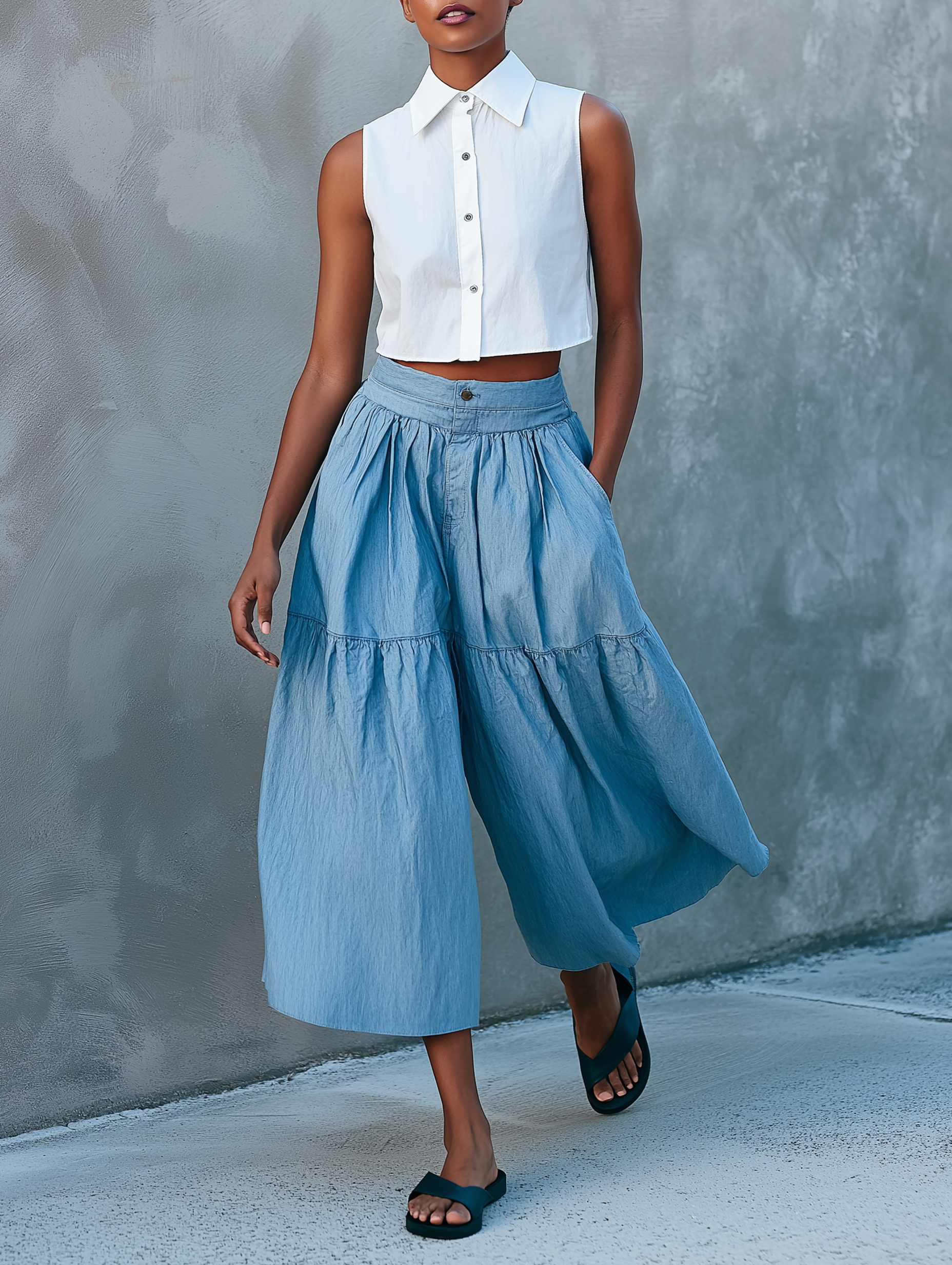 Minimalist Sleeveless Shirt, Shorts & Pants Set