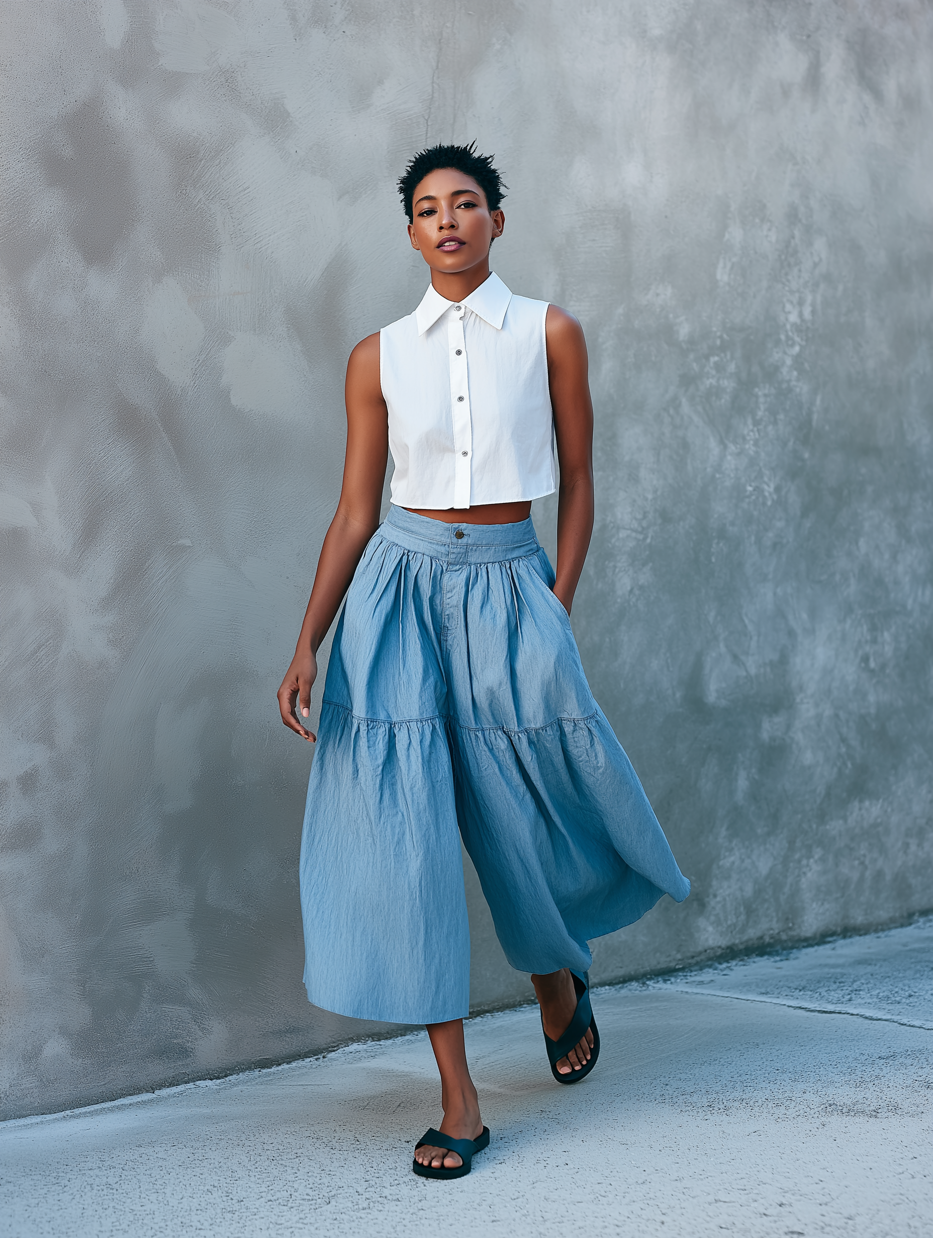Minimalist Sleeveless Shirt, Shorts & Pants Set