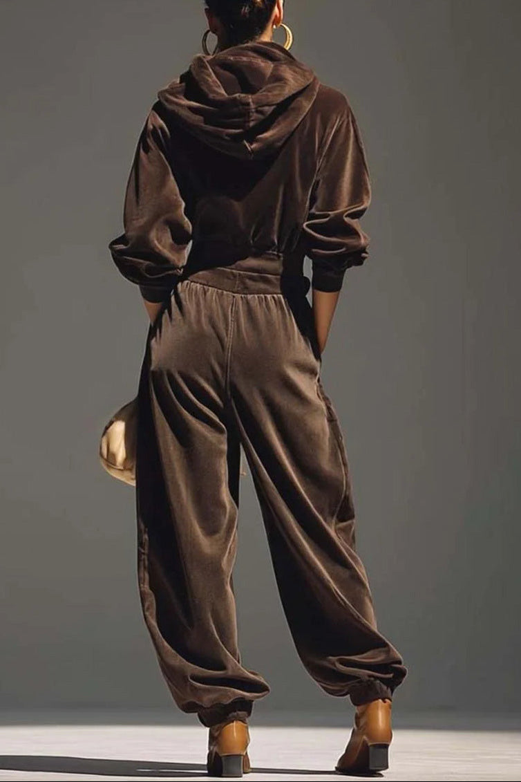 Vintage Brown Velvet Trousers Set（Includes Belt）
