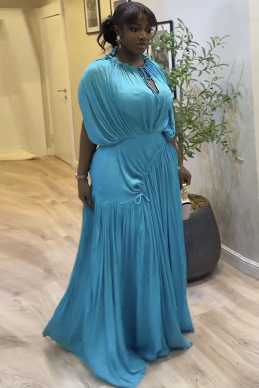 Ruched Waist Relaxed Batwing Sleeve Maxi Dress
